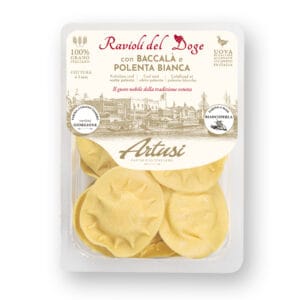 Ravioli del Doge con Baccalà e Polenta Bianca